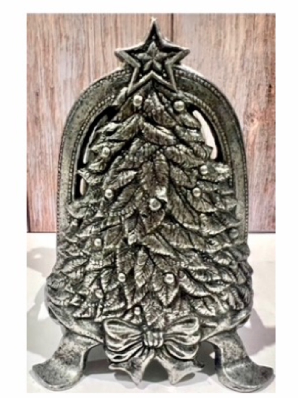 Vtg 1997 Carson Pewter Christmas Tree Candle Jar Holder Holiday Festive Decor